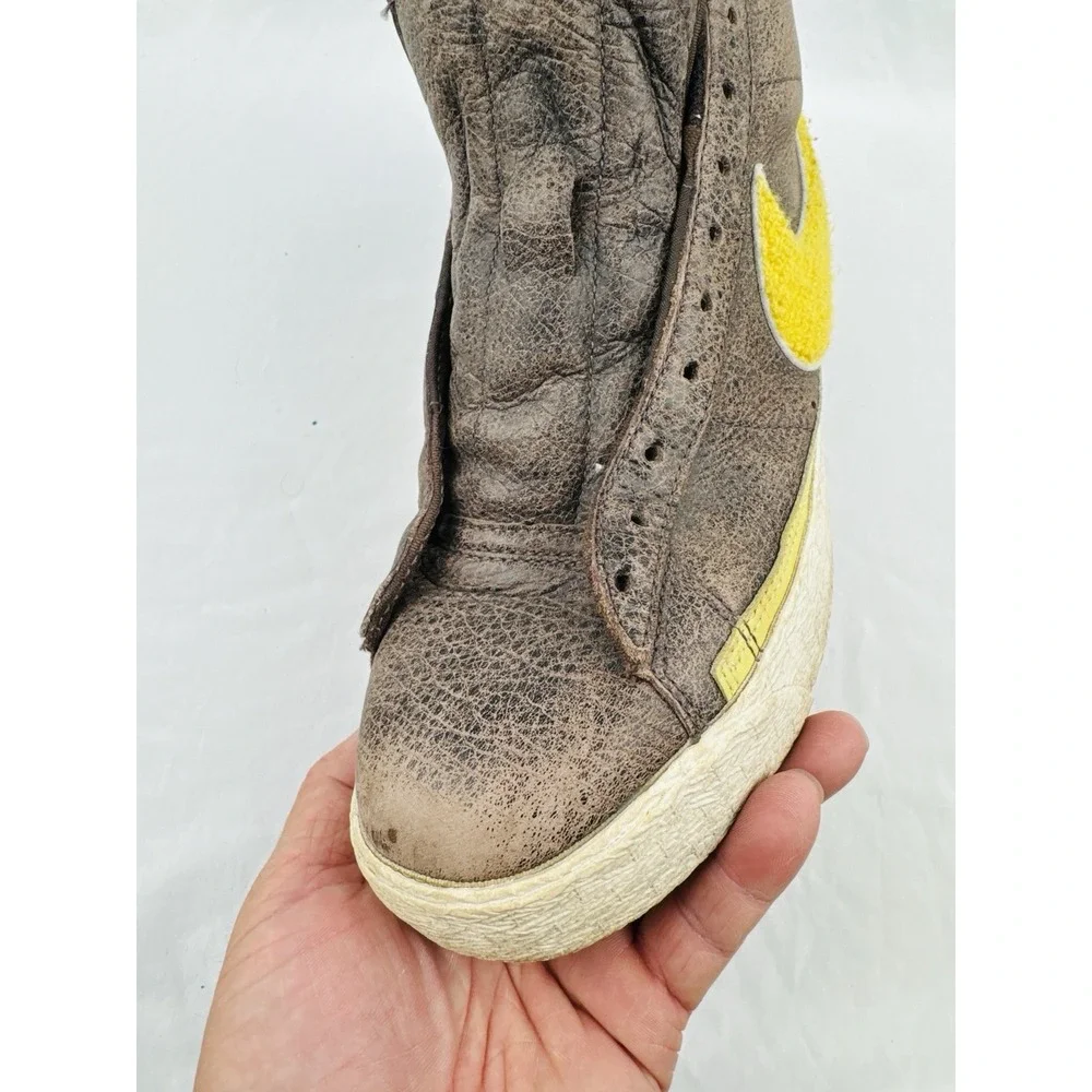 Nike Blazer Mid Premium Brown Yellow Sherpa Swoosh Sneakers 316963-271 Size 9